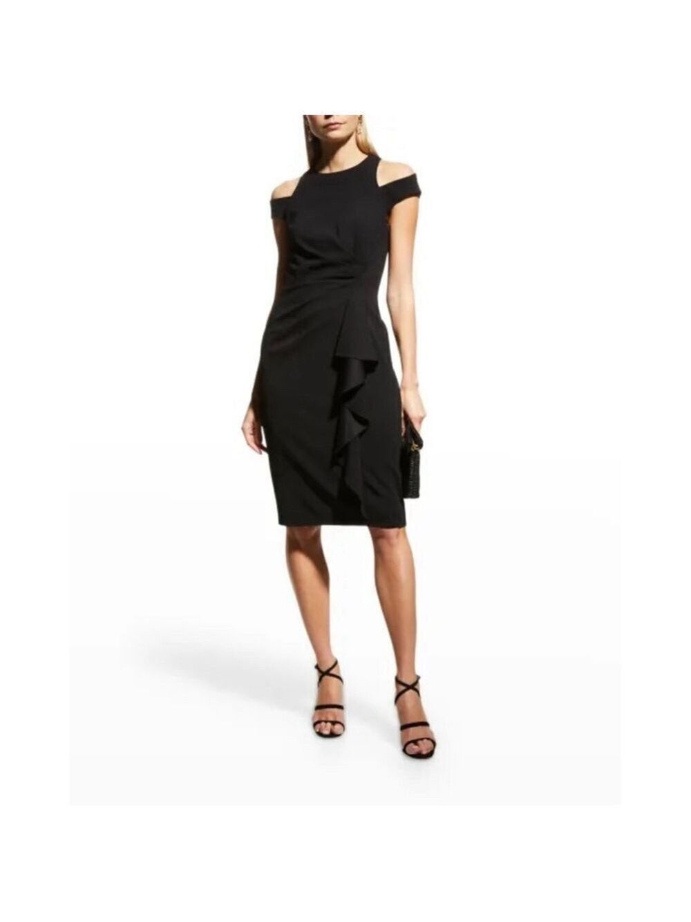 Tadashi Shoji Shoulder Cut-Out Black Dress Crepe Women's Size Medium - Picture 14 of 14